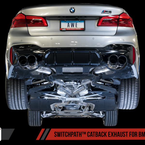 AWE Tuning 18-19 BMW F90 M5 SwitchPatch Cat-Back Exhaust- Black Diamond Tips