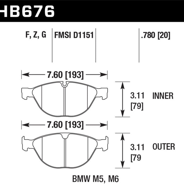 Hawk 06-10 BMW M5/M6 HPS Street Front Brake Pads