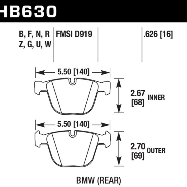 Hawk 04-10 BMW 535i/545i/550i / 04-10 645Ci/650i /02-09 745i/745Li/750  DTC-30 Race Rear Brake Pads