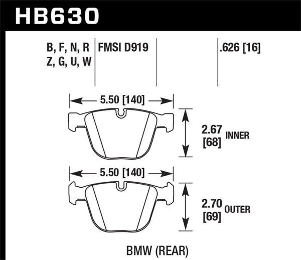 Hawk 04-10 BMW 535i/545i/550i / 04-10 645Ci/650i /02-09 745i/745Li/750 HP+ Street Brake Pads