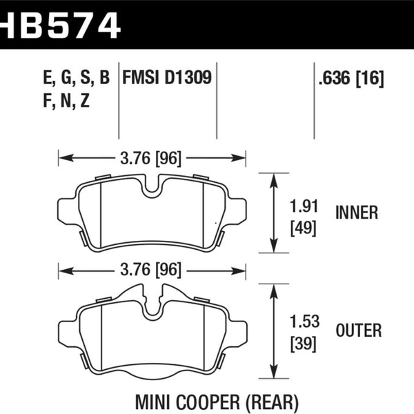 Hawk 07+ Mini Cooper HPS 5.0 Rear Brake Pads