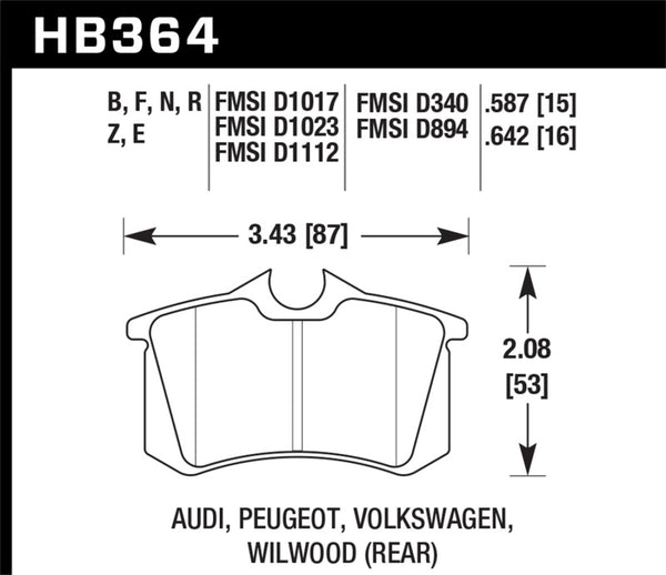 Hawk 88-92 VW Golf GTI / 87-88 Scirocco Blue 9012 Race Rear Brake Pads