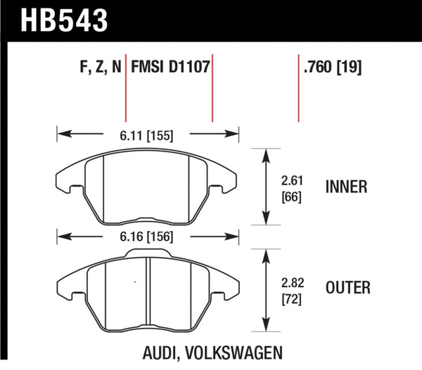 Hawk 2006-2009 Audi A3 TFSIi Quattro 2.0 HPS 5.0 Front Brake Pads